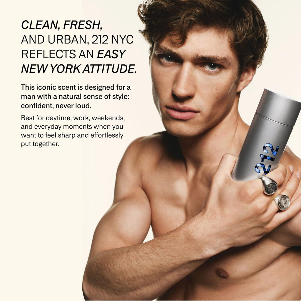 Carolina Herrera 212 Men Fragrance For Men - Timeless Scent - Warm Sandalwood - Fresh Notes - Beautifully Bright Fragrance - Energetic Green With Sensual Peppery Spices - Edt Spray - 1.7 Oz