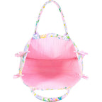 Lilly Pulitzer Ruffle Tote Bag, Cotton Canvas Shoulder Tote with Ruffle Detail, Flat Base, Durable Straps, Large Carryall for Travel & Everyday Use (Lilly Garden Home)