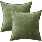 MIULEE Pack of 2 Couch Throw Pillow Covers 18x18 Inch Sage Green Farmhouse Decorative Pillow Covers with Stitched Edge Soft Chenille Solid Dyed Summer Pillow Covers for Sofa Bed Living Room