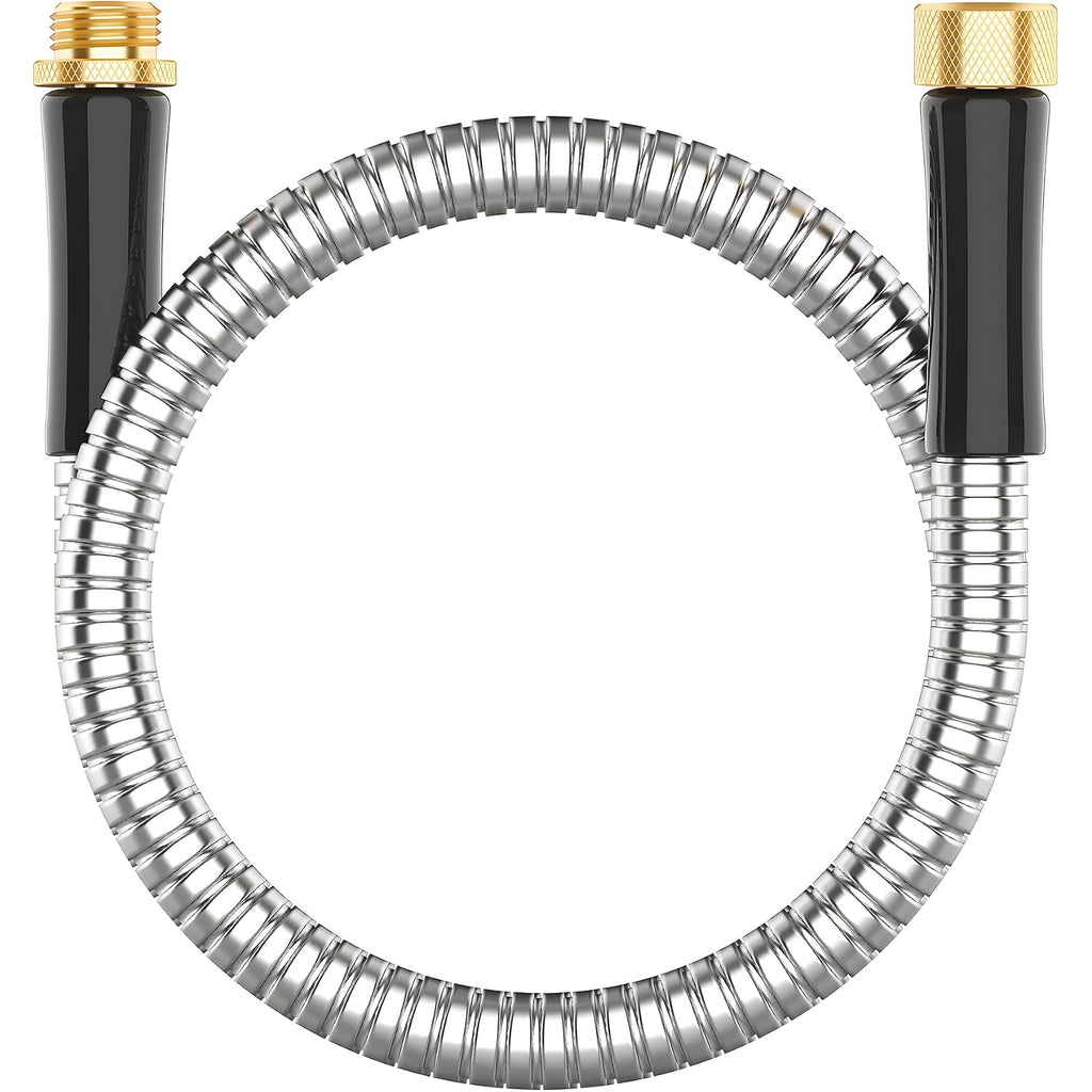 Short Metal Garden Hose 3 Ft Connector, Stainless Steel Small Hose Extension Adapter For Hose Reel, Long, Flexible, Lightweight & Heavy Duty Water Pipe, No Kinking Outdoor Water Hose For Yard, 3 Feet