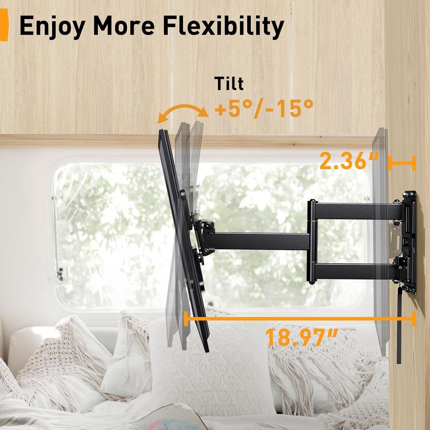 Perlegear Lockable Rv Tv Mount For 13–43 Inch Tvs Up To 44 Lbs, Full Motion Rv Tv Wall Mount With Swivel, Tilt, Pull Cord Lock, Rv Tv Mount For Camper, Rv, Motorhome, Max Vesa 200X200Mm, Pglrvf2