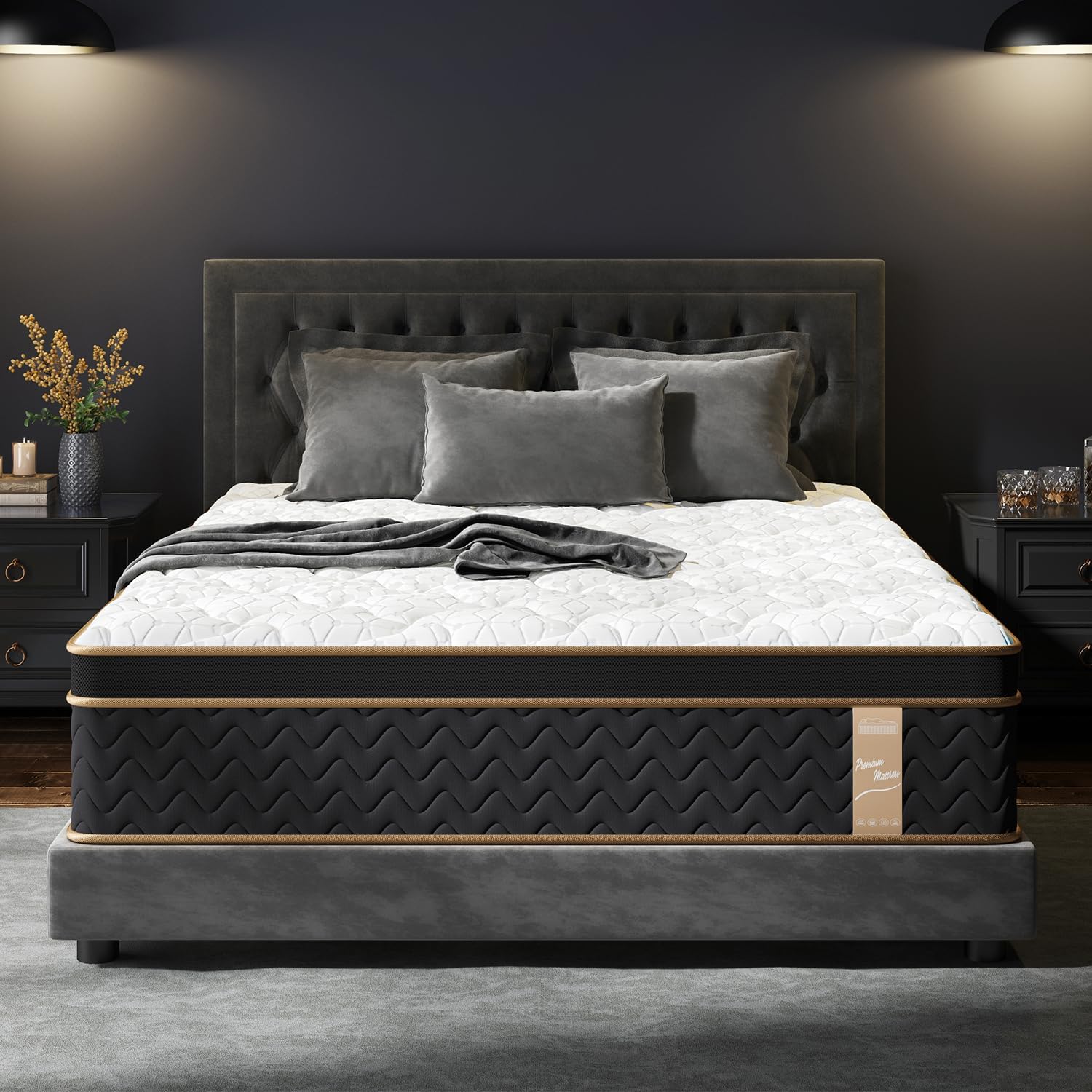 Queen Mattress 14 Inch, Luxury Hotel Cooling Hybrid Bed Mattress In A Box