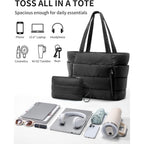 Bagstellar Puffer Tote Bag for Women, Lightweight Puffy Work Handbag Teacher Nurse Quilted Shoulder Bag for School Travel Gym | Cloud Bag w/ Zipper, Daily College Bags, 15.6" Computer Bag, Clinical Nursing Bag, 40 OZ Tumbler Holder, Ideal Gift for Women