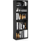 Furinno Jaya Book Shelf, 5-Tier Bookshelf, Bookcase With Adjustable Shelves, 9.5 X 24.5 X 71.2, For Organization And Storage, For Living Room, Bedroom, Home Office, Blackwood