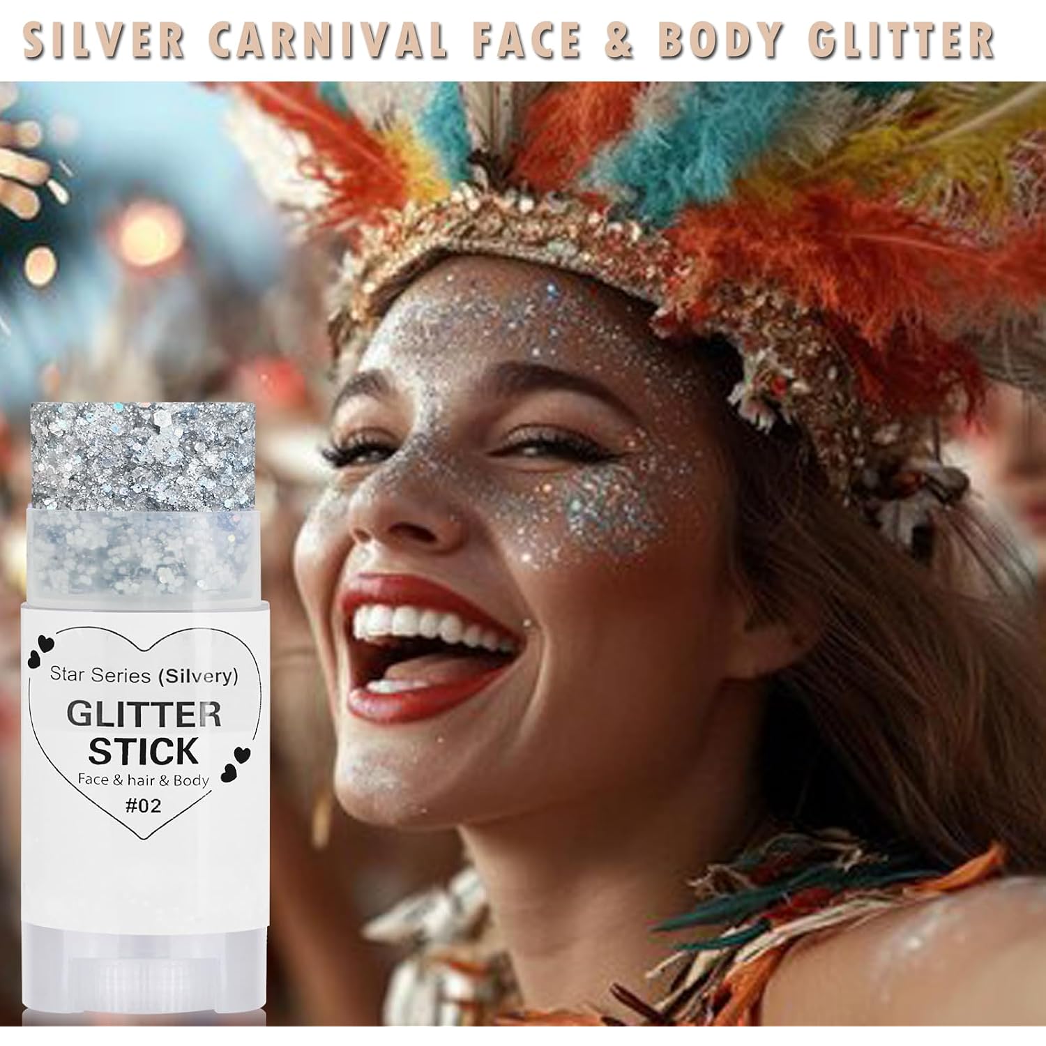 Silver Hair Glitter Stick,Cheer Body Face Glitter,Mardi Gras Outfit For Women,Rave Music Festival Singer Concert Accessories,Waterproof Halloween Cosplay Shimmer Makeup