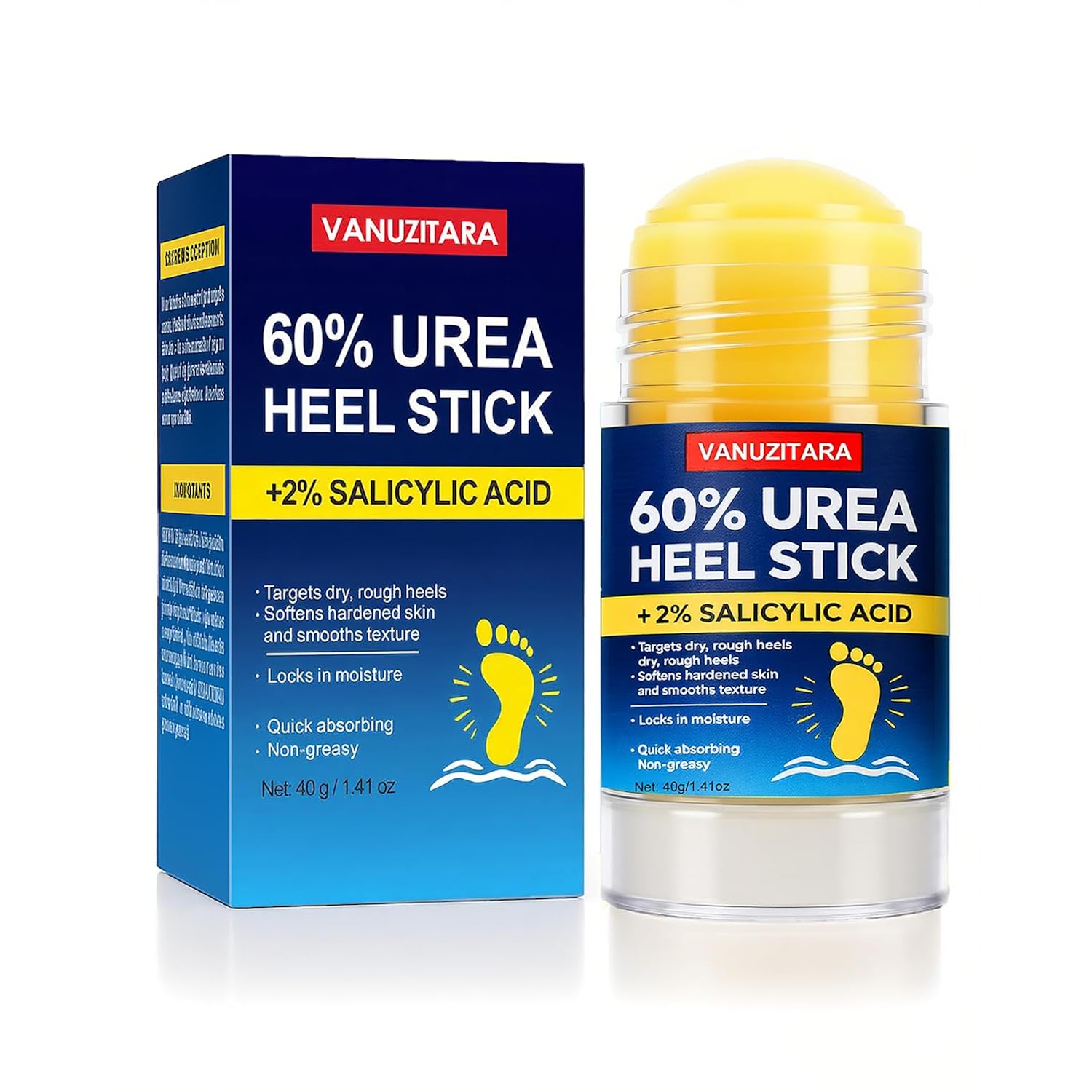Urea Cream 60% with 2% Salicylic Acid, Foot Cream 60 Percent for Feet & Hands, Maximum Strength Urea Stick for Rough, Dry Cracked Feet Hands Elbows, Callus Remover, Skin Softener Balm 1.41oz