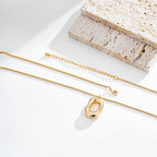 Gold Tone Irregular Oval Pendant Necklace for Women, Minimalist Chunky Snake Chain Necklace, Dainty 14K Gold Plated Statement Long Necklace