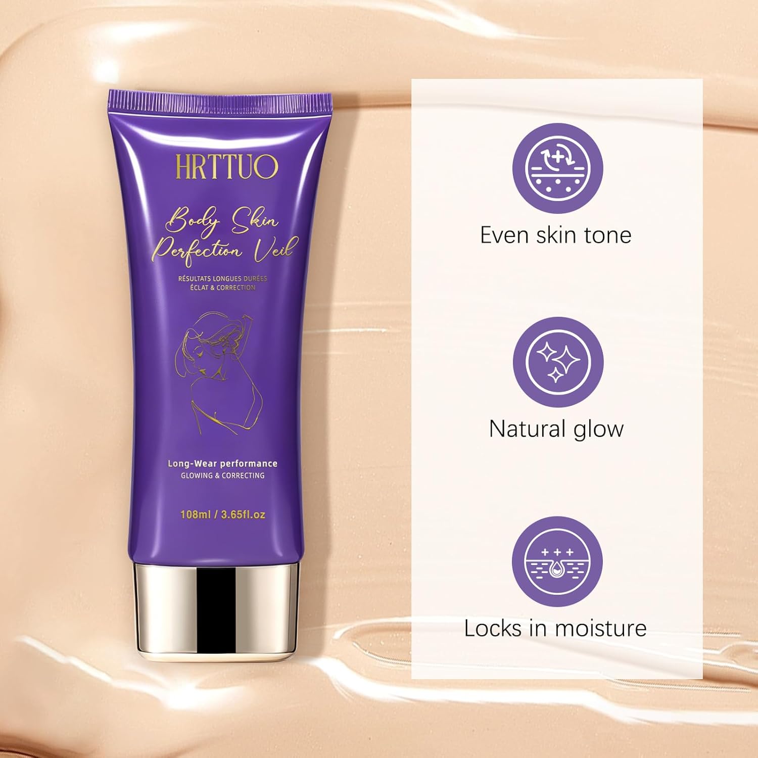 Body Coverage Perfector with Brush - Waterproof Leg & Body Makeup for Skin Imperfections & Uneven Tone, Transfer-Resistant Natural Finish Concealer, Flawless Looking Legs (Natural Radiance)