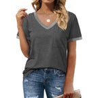 Geifa Womens T Shirts Short Sleeve V Neck Loose Casual Summer Tops 2026 With Pocket