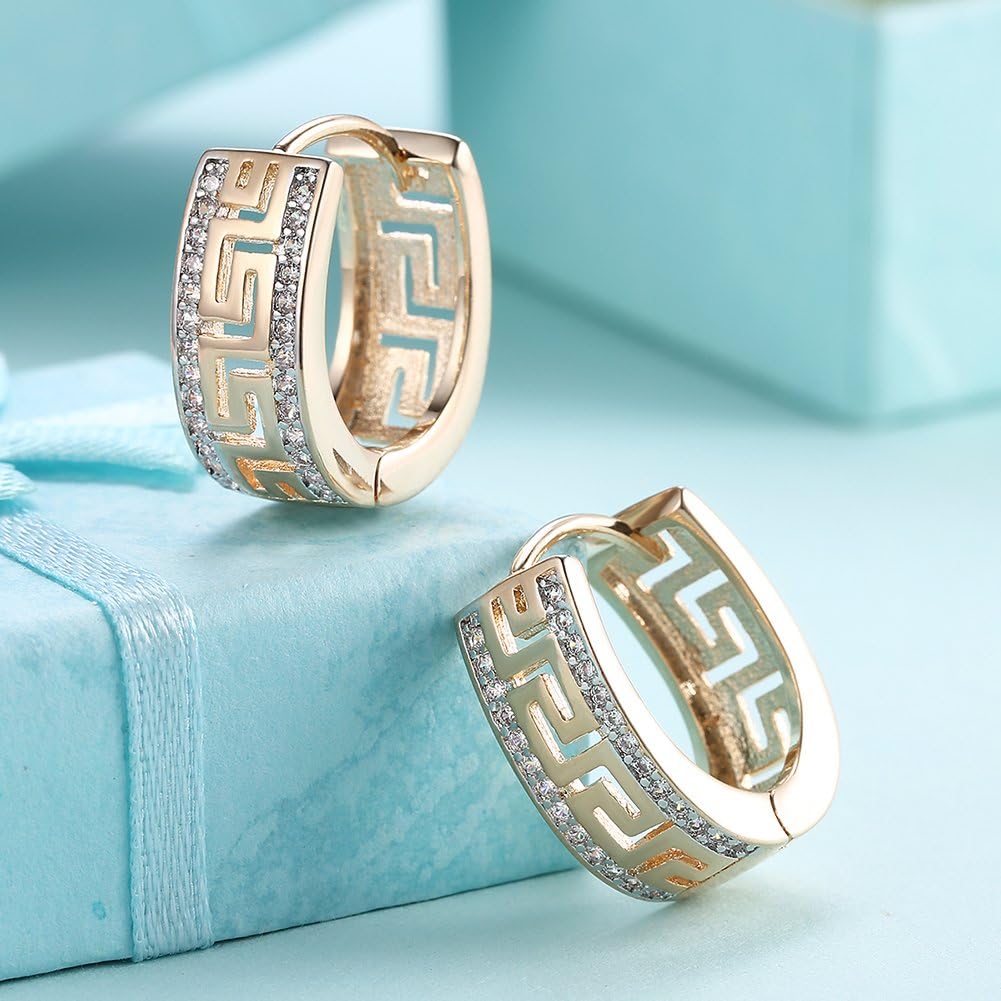 14K Gold Plated Cubic Zirconia Hoop Earrings,Three Row Diamon | Arrows | Double Row of Diamonds Huggie Earrings for Women