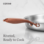 CAROTE 3-Piece Tri-Ply Stainless Steel Frying Pan Set, Skillet Set 8"/10"/12", Induction Compatible, Oven & Dishwasher Safe, Gold Handle, Mothers Day Gifts