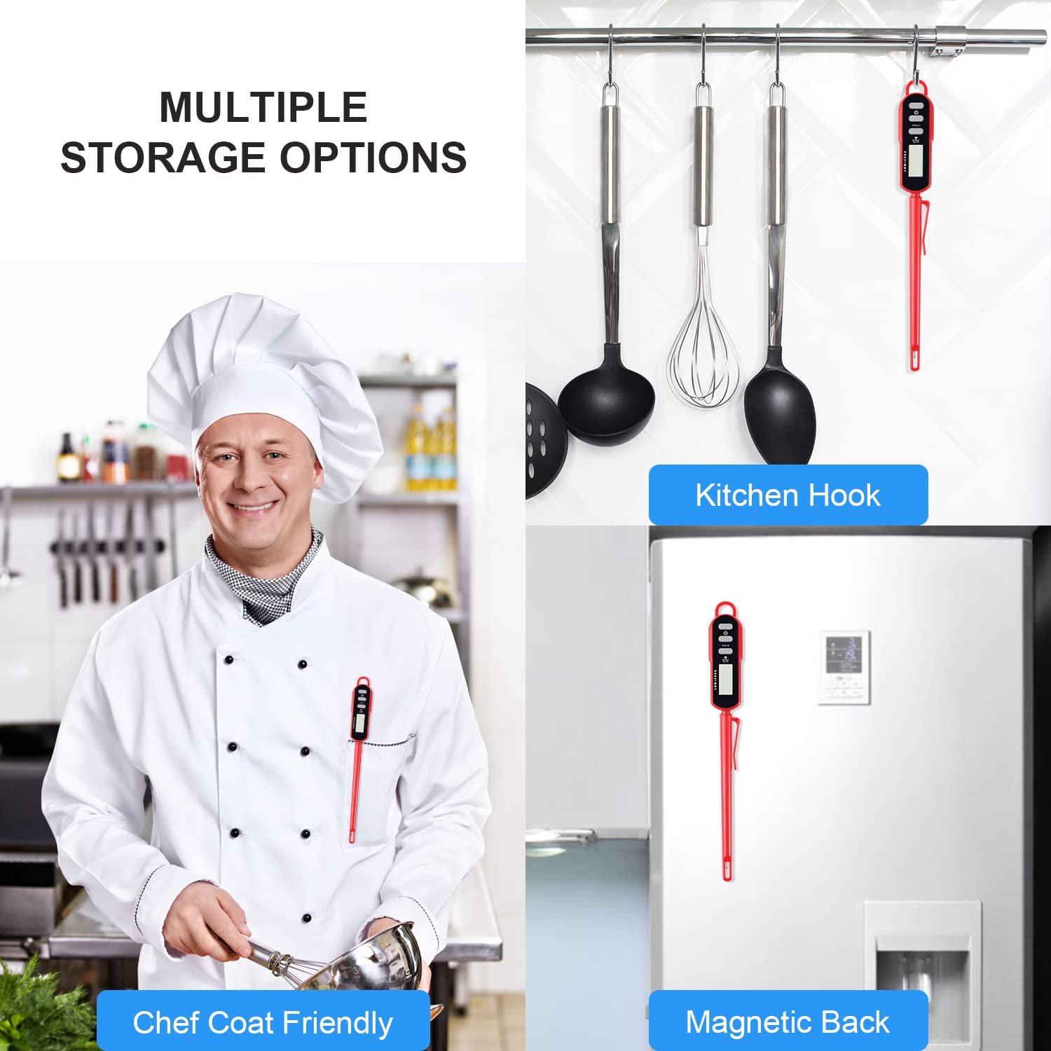 Lonicera Digital Cooking Thermometer For Bread, 5-Inch Probe, Red | 2–3 Second Instant Read, Ipx6 Waterproof, Backlit Display, ±2°F Accuracy, For Bread, Dough, Liquids, Water And Meat