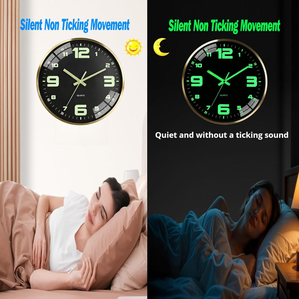 12Inch Wall Clock,Accuratetimekeeping,Easy Toread At Nighttick-Free | Metal Frame Aa Battery Powered Anti-Break Hd Glass Large Numbers Easy To Read Living Room Bedroom Kitchen Office Etc