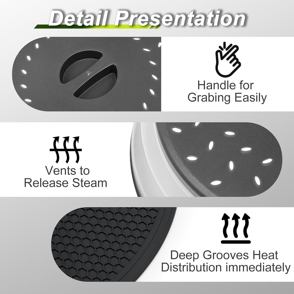 12" Microwave food Cover & Mat,Large Vented Collapsible Splatter Guard dish Plate lid & Silicone Round Kitchen mat