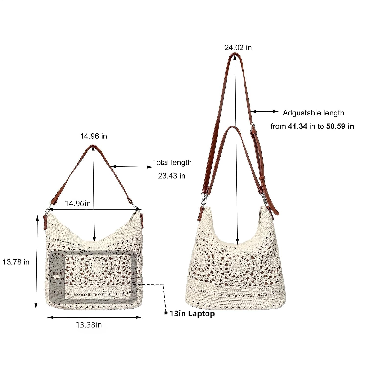 Eiyye Crochet Purse Large Shoulder Bag For Women Slouchy Knit Hobo Purse With Adjustable Strap Soft Boho Tote Bags Casual Summer Everyday Bag(Off White)