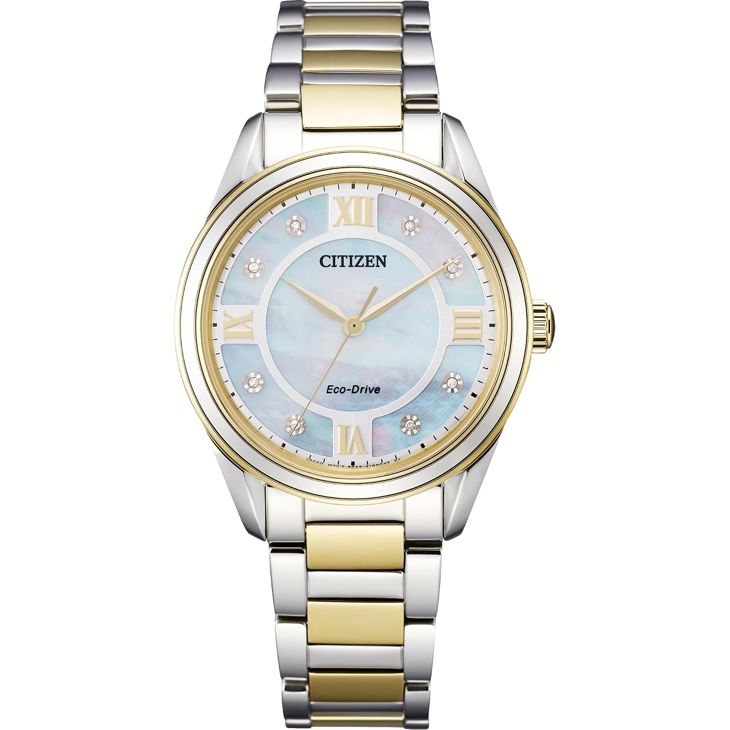 Citizen Women'S Eco-Drive Dress Classic Arezzo Diamond Two-Tone Stainless Steel Watch, White Dial (Model: Em0874-57D)