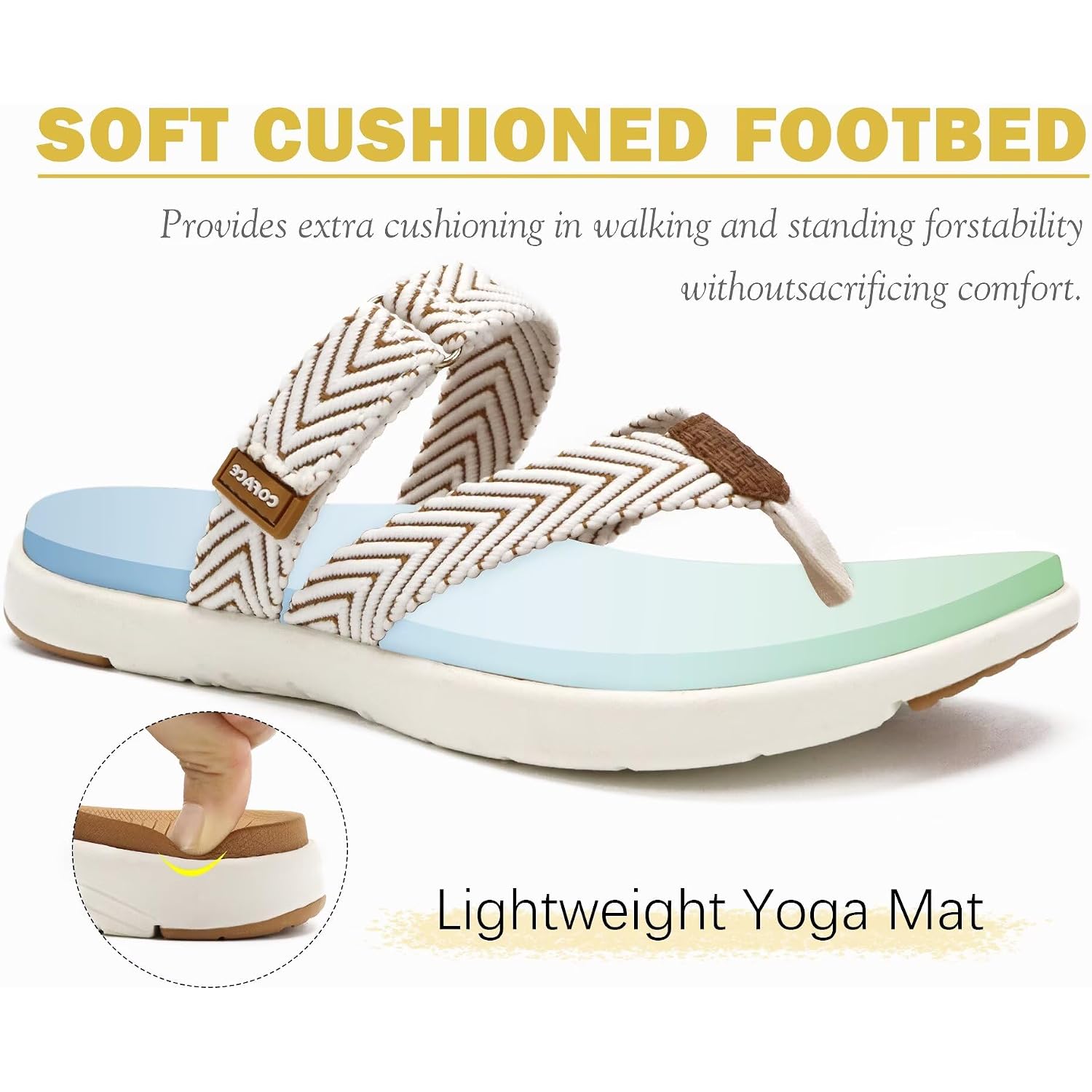 Coface Womens Trendy Orthotic Flip Flops Lightweight Yoga Mat Thick Cushion Walking Thong Sandals Adjustable Slip On Slippers With Comfortable Plantar Fasciitis Arch Support