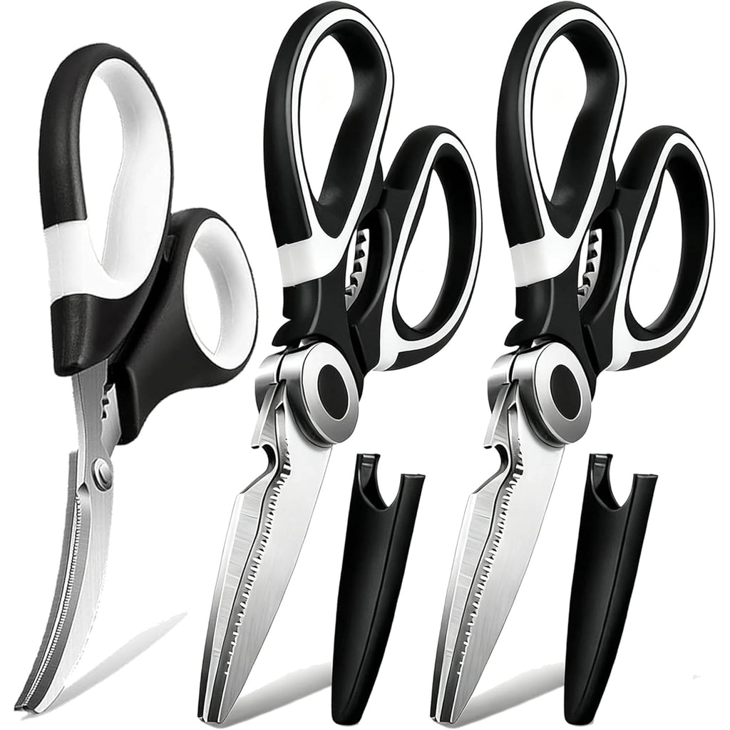 Omdar 3 Pack Kitchen Scissors & Seafood Scissors Set, Sharp Kitchen Shears | All Purpose Stainless Steel Heavy Duty For Poultry Food Dishwasher Safe With Protective Sheath Comfort-Grip