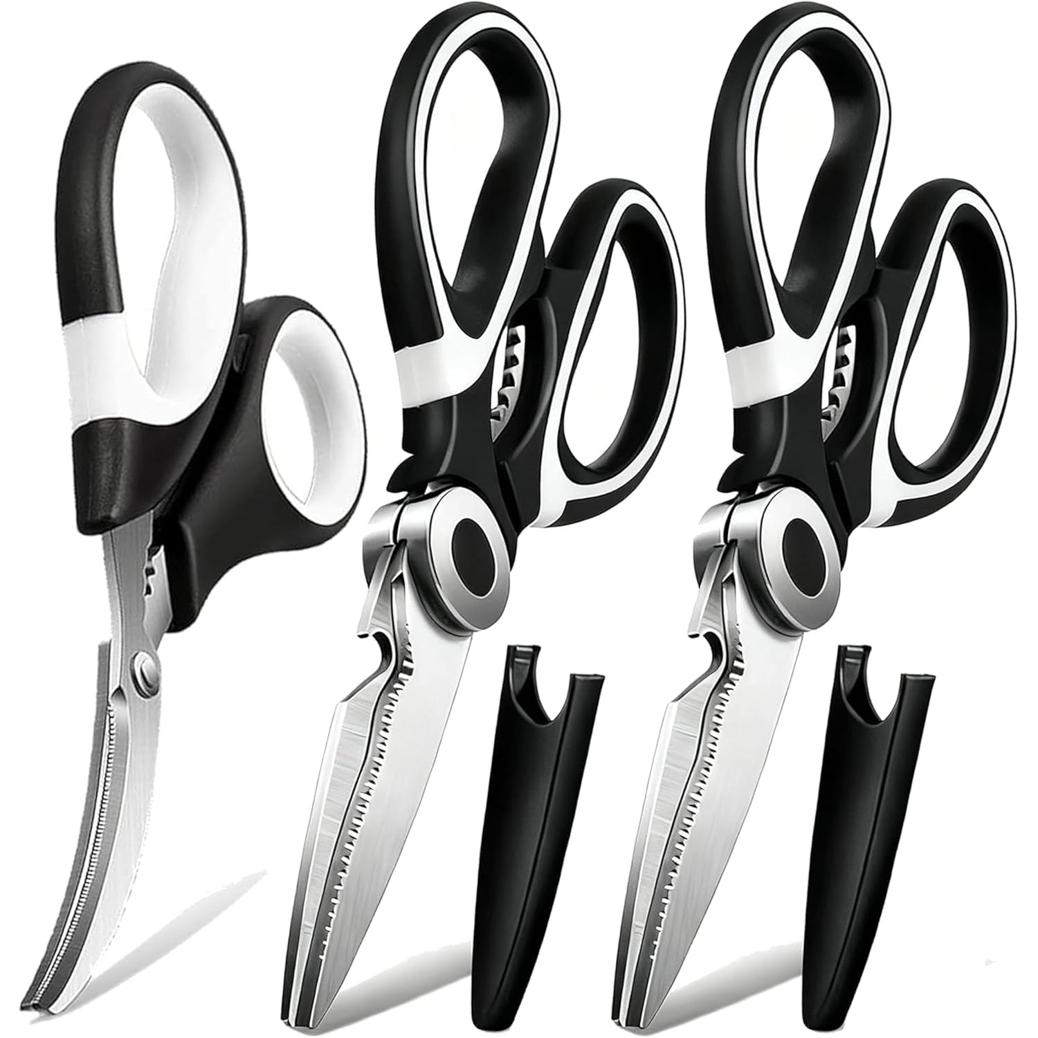 Omdar 3 Pack Kitchen Scissors & Seafood Scissors Set, Sharp Kitchen Shears | All Purpose Stainless Steel Heavy Duty For Poultry Food Dishwasher Safe With Protective Sheath Comfort-Grip