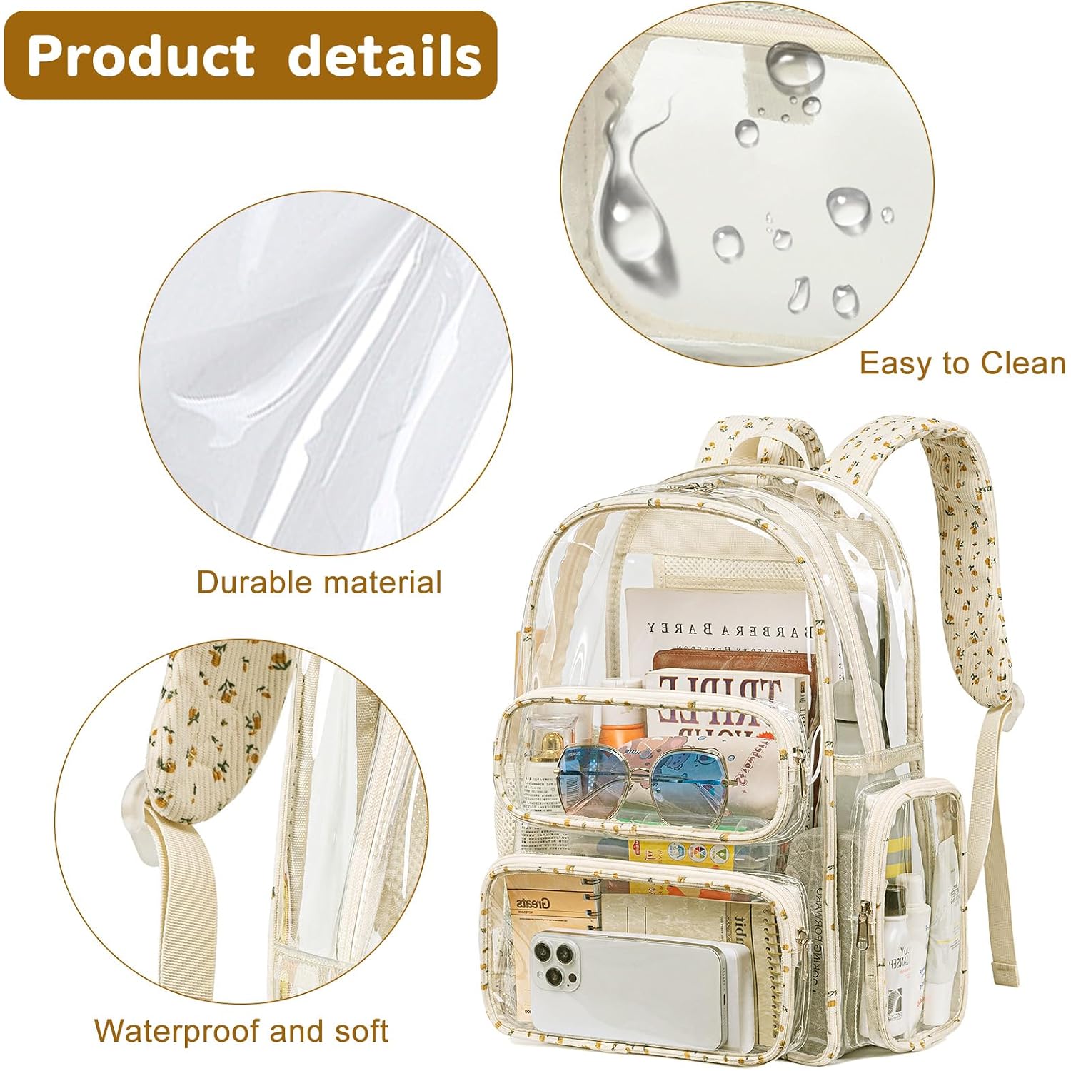 Btoop Clear Backpack Heavy Duty Transparent Backpack 17" See Through Bookbag For College Work Festival Security Padded Strap
