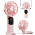 Gockera Portable Fan, 4200Mah Battery Operated Fan, 5 Speeds&Digital Display, Makeup Fans For Women With Base, 180°Foldable 3In1 Handheld/Neck/Desk Fan For Outdoor Indoor,Ultra Quiet (Pink)