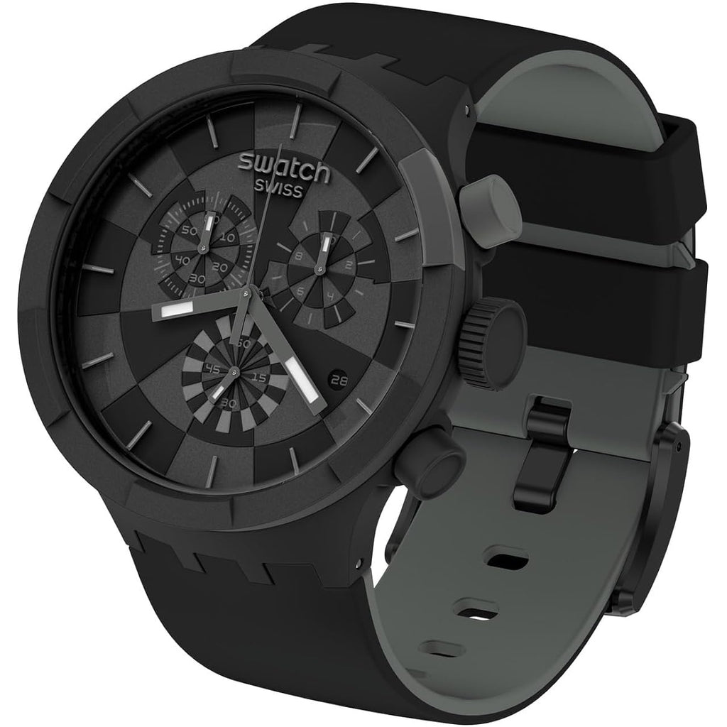 Swatch Big Bold Chrono Unisex Watch Casual Plastic Black Automatic Waterproof Checkpoint Black