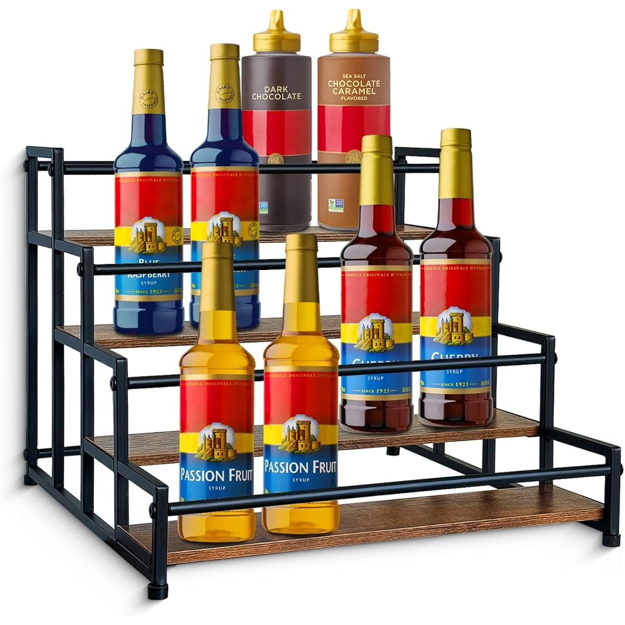 4-Tier Coffee Syrup Organizer 20 Bottles Syrup Rack For Coffee Bar Organizer, Coffee Syrup Stand Holder