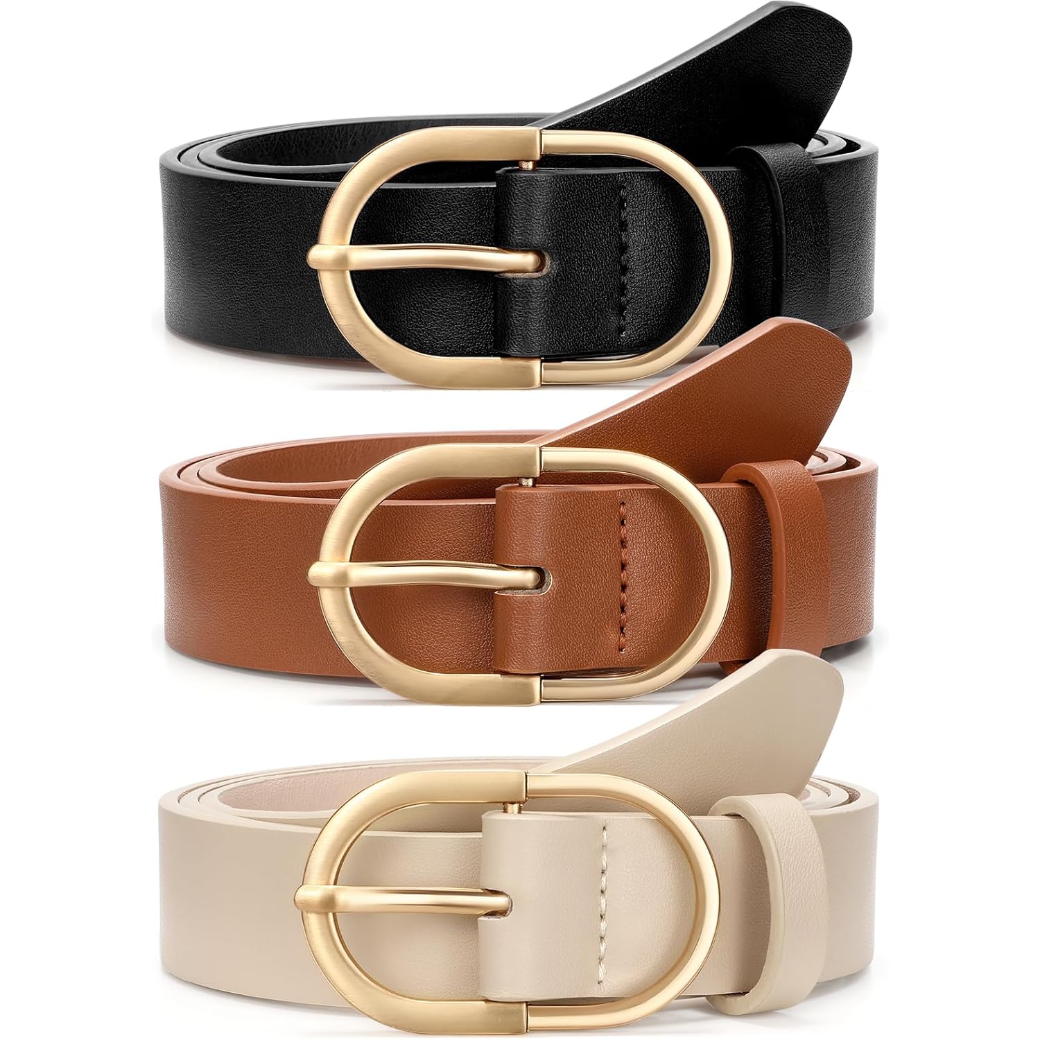 VONMELLI 3 Pack Women's Belts for Jeans Pants Fashion Gold Buckle Ladies Dress Belt
