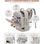 Lovevook Travel Backpack For Women, 40L Carry On Backpack Flight Approved, Tsa Personal Item Travel Bag Fits 17 Inch Laptop, Business Weekender Overnight Waterproof Daypack With 2 Cubes, Grey-Pink