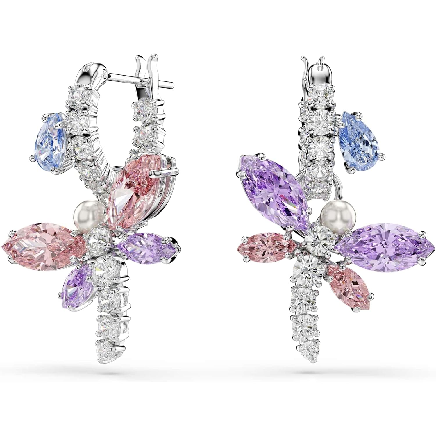 Swarovski x Ariana Grande Official Dragonfly Motif Jewelry Collection, Brooch, Pendant Necklace, Earrings, Mixed Cut Multicolored Stones, Rhodium Finish