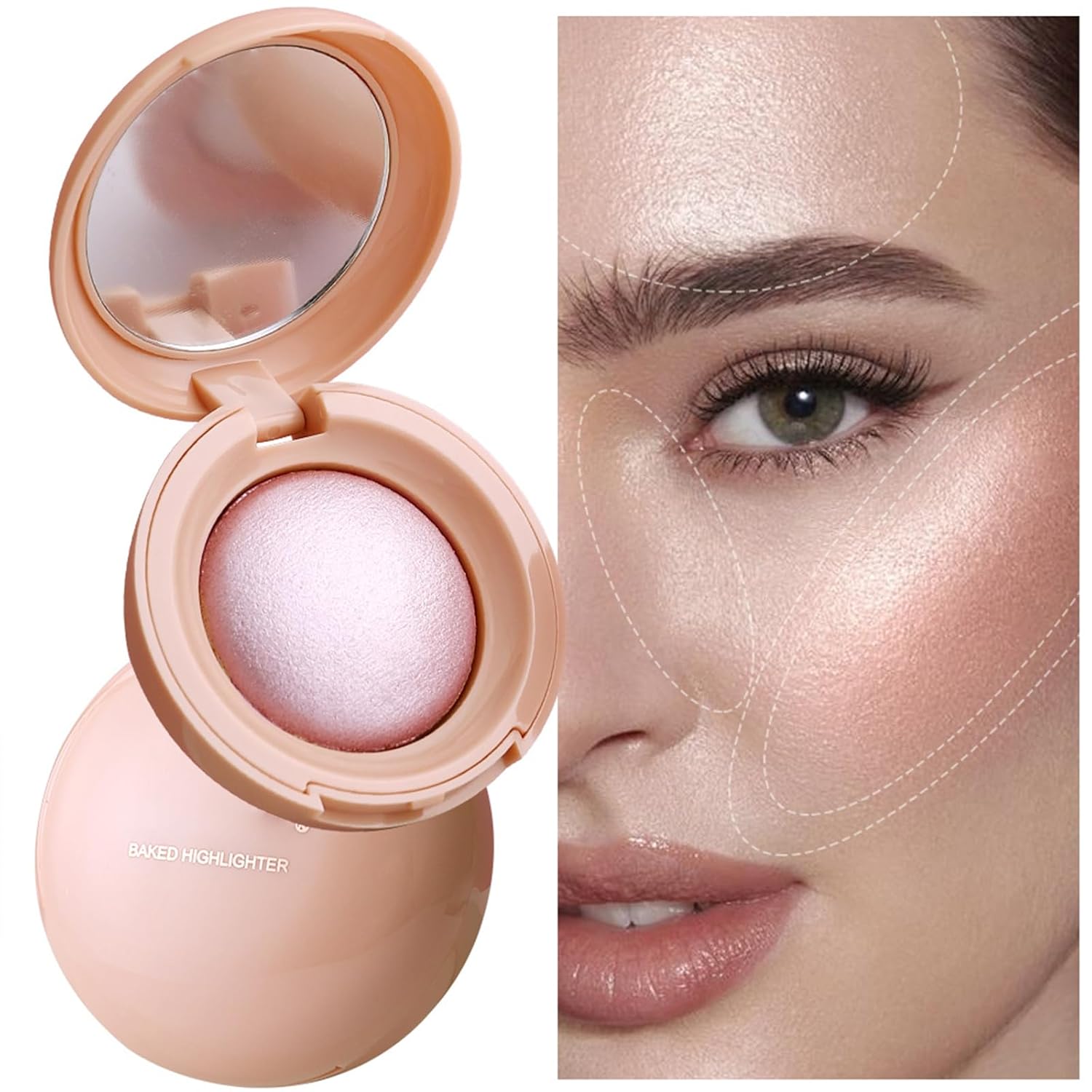 Baked Highlighter Powder Palette - Buildable Natural Finish Highlighter, Lightweight Shimmery & Matte Face Powder for Cheekbones,Makeup Gift for Women & Girls(01#-Light pearlescent)