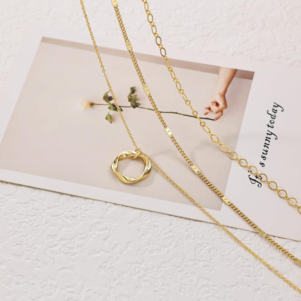 14K Gold Plated Layered Necklaces for Women Trendy, Stackable Dainty Gold Plated Chain Necklace Layering Beach Cute Fashion Pendant Choker Necklaces Jewelry Set Gifts for Women