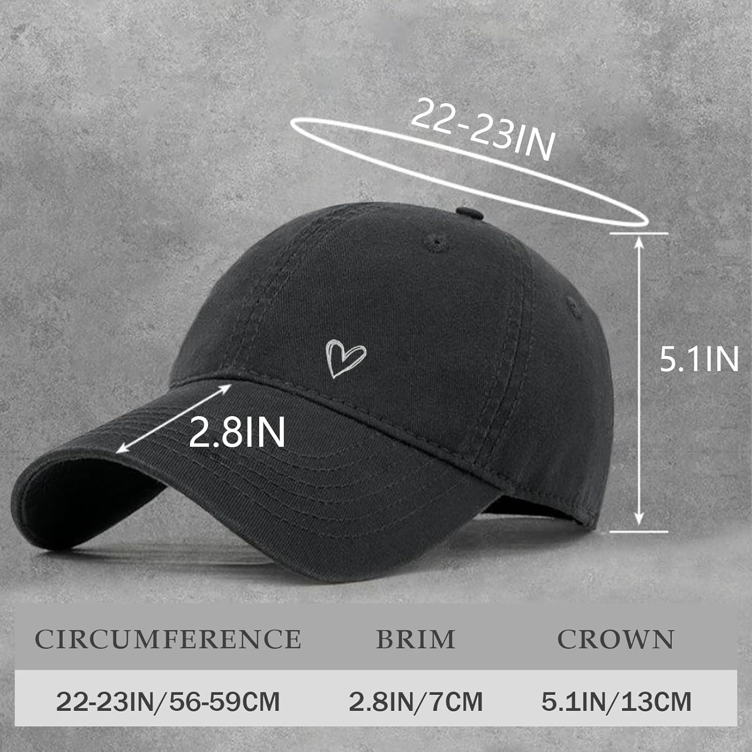Pairxily Vintage Heart Embroidered Baseball Cap Distressed Adjustable Hat for Women Low Profile Dad Hats Unisex Cotton Cap