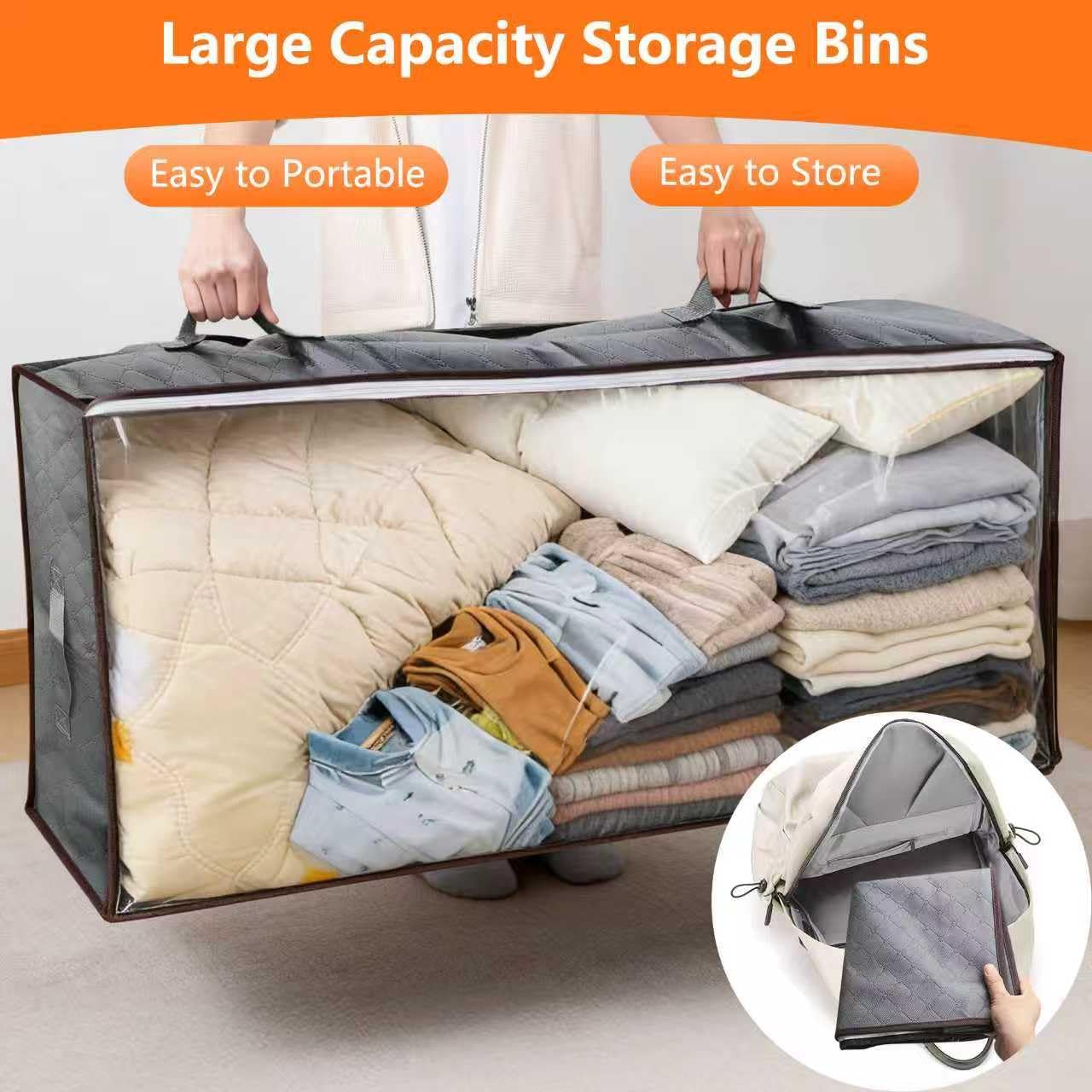 90L Under Bed Storage Containers,4-Pack Closet Organizers And Storage Bins,For Organization And Storage Clothes, Shoes, Blankets & Pillows,Visible Transparent Top Storage Bins With Lids, Grey