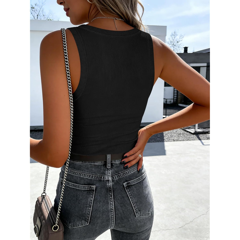 Womens Sleeveless Scoop Neck Tank Tops 2026 Summer Casual Basic Slim Fit Ribbed Knit Racerback Workout Cami Shirts