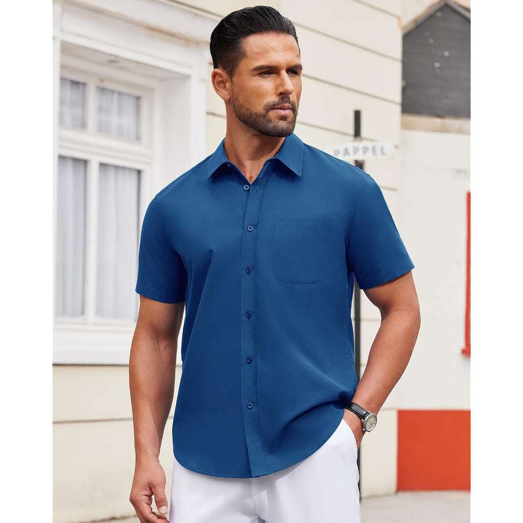 Alimens & Gentle Men'S Short Sleeve Dress Shirts Wrinkle Free Untucked Casual Button Down Shirt