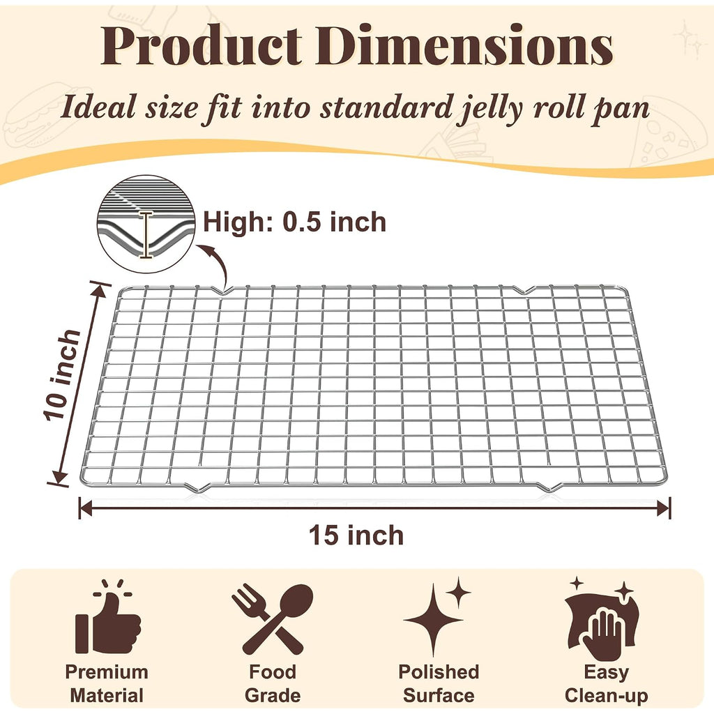 Cooling Racks For Cooking And Baking - 2 Pcs 10" X 15" Grid Wire Baking Rack For Oven Cooking, Baking, Grilling, Roasting - Dishwasher Safe Bacon Rack - Fits Jelly Roll Cookie Sheet Pan