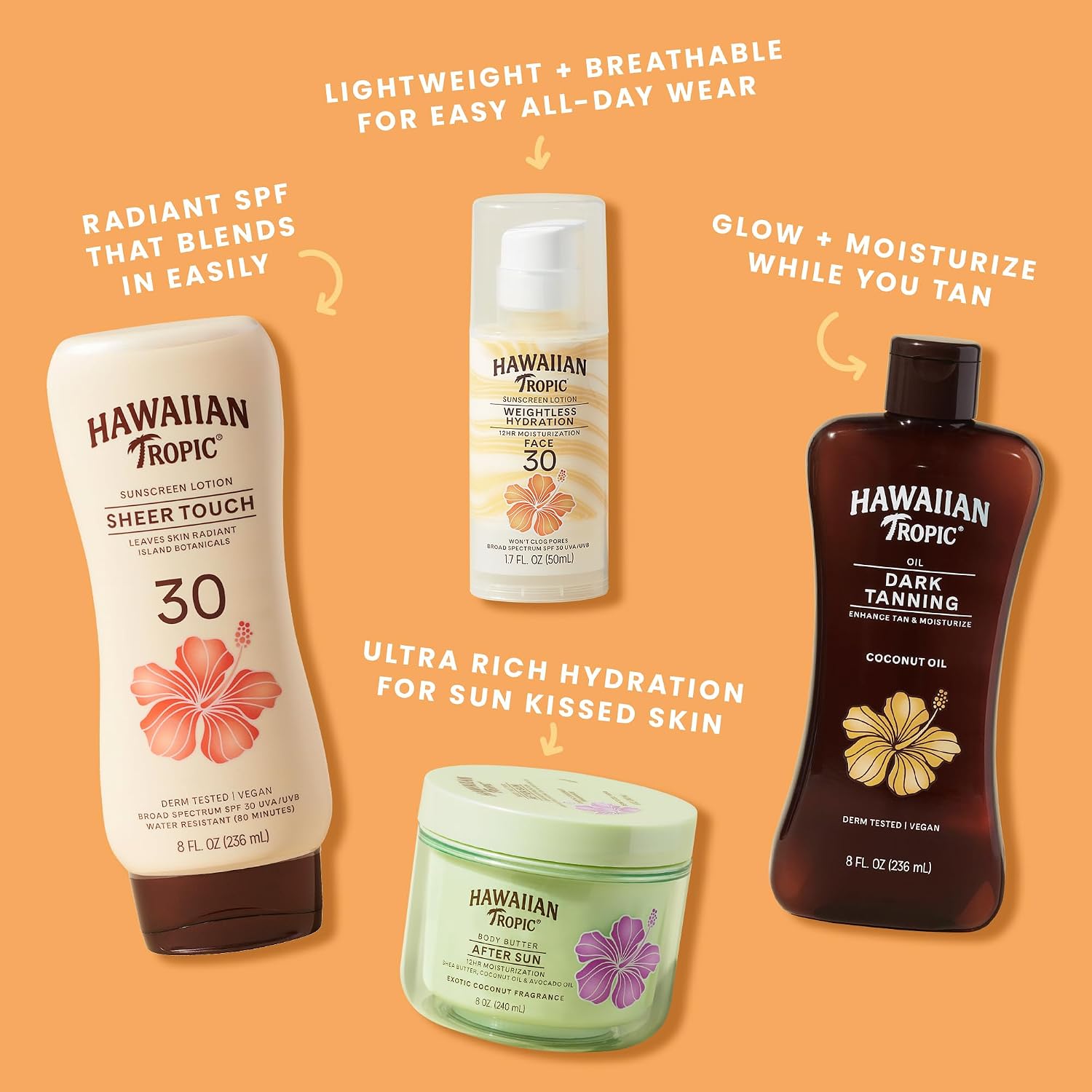 Hawaiian Tropic Dark Tanning Oil, 8 Fl Oz | Moisturizing Body Oil With Cocoa Butter, Tan Enhancer, 8 Fl Oz Each Twin Pack