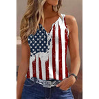 Ovazly Women 4th of July V-Neck Tank Tops American Flag Print Vest USA Flag Sleeveless Tee Patriotic Summer Shirts