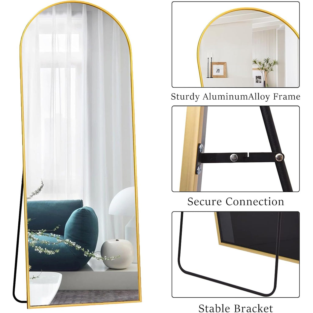 Ogcau Full Length Mirror, 70"X26" Arched Full Body Floor Mirror With Stand, Hanging Or Leaning, Standing, Wall Mounted With Aluminum Frame For Bedroom Living Room (Gold)