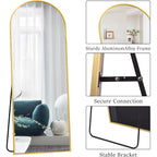 Ogcau Full Length Mirror, 70"X26" Arched Full Body Floor Mirror With Stand, Hanging Or Leaning, Standing, Wall Mounted With Aluminum Frame For Bedroom Living Room (Gold)