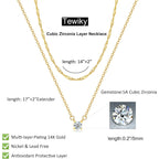 Tewiky Dainty 14k Gold Plated/Silver Cubic Zirconia Necklaces for Women, Simple CZ Jewelry Necklaces Trendy Gifts