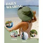 Sun Hats for Women Gardening Hat Wide Brim Ponytail Beach Sun Protection Breathable Cotton Summer Hat with Fold-Up Brim