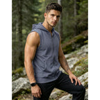 Men'S Workout Hooded Tank Tops Fashion Muscle Zip Up Sleeveless Hooded Slim Fit Gym Cut Off T Shirt