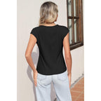 Sidefeel Womens Tops Casual Crewneck Cap Sleeve Tops Ribbed Raw Hem Summer T Shirts Slim Fit Basic Tees Blouses