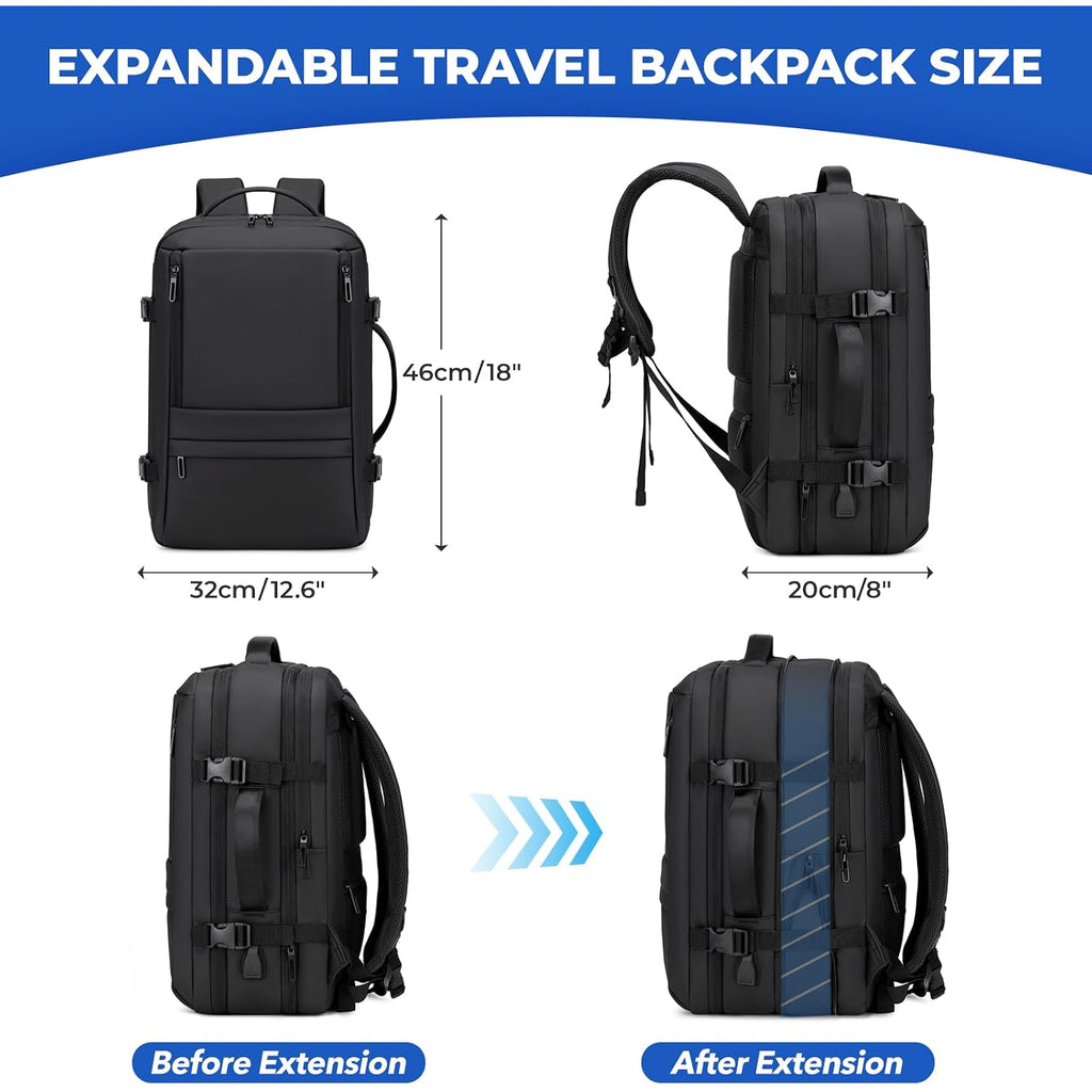 Carry On Travel Backpack Flight Approved For Men Women, Black | Expandable, Business Weekender Bag, 40L, Suitcase Backpack Luggage
