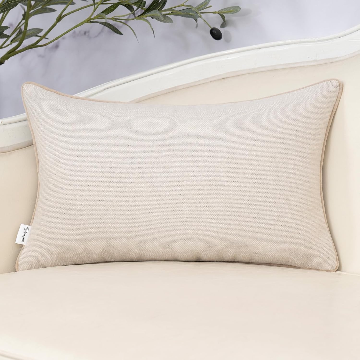 Neutral Floral Pillow Cover 12 X 20 Inches, Vintage Chenille Rectangle Throw Pillow Cover Soft Decorative Farmhouse Accent Couch Pillow Cover For Living Room Bedroom, Beige