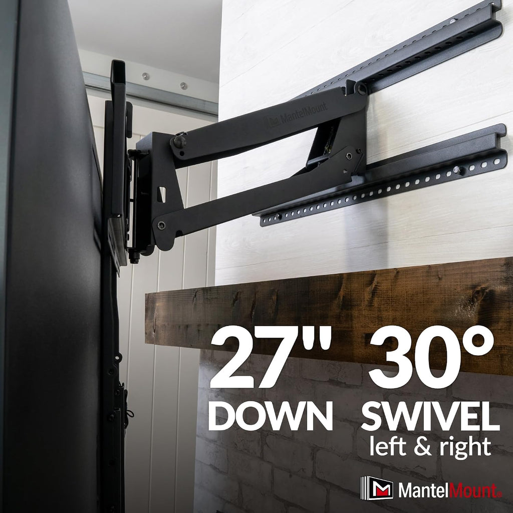 Mantelmount- Mm340 Above Fireplace Pull Down Tv Mount- Televisions 44" To 80" Up To 90 Lbs - Safe Auto-Adjusting Tv Mounts - Patented Motion Stops, Handles, Balancing Technology - Superior Steel