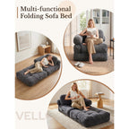 Folding Sofa Bed, L-Shaped Couch Back Support And Arm Pillow Futon
