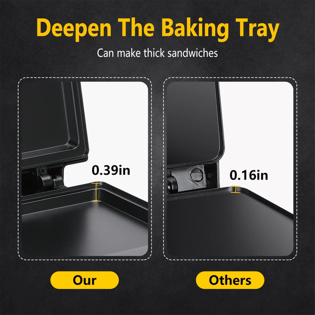 Aigostar Sandwich Maker With Non-Stick Deep Grid Surface For Egg, Ham, Steaks Compact Electric Grill Tostadora De Pan Black, Etl Certificated, Roy